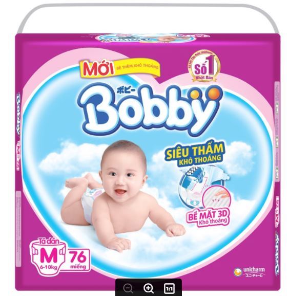 Tã dán Bobby siêu thấm size M 76 miếng