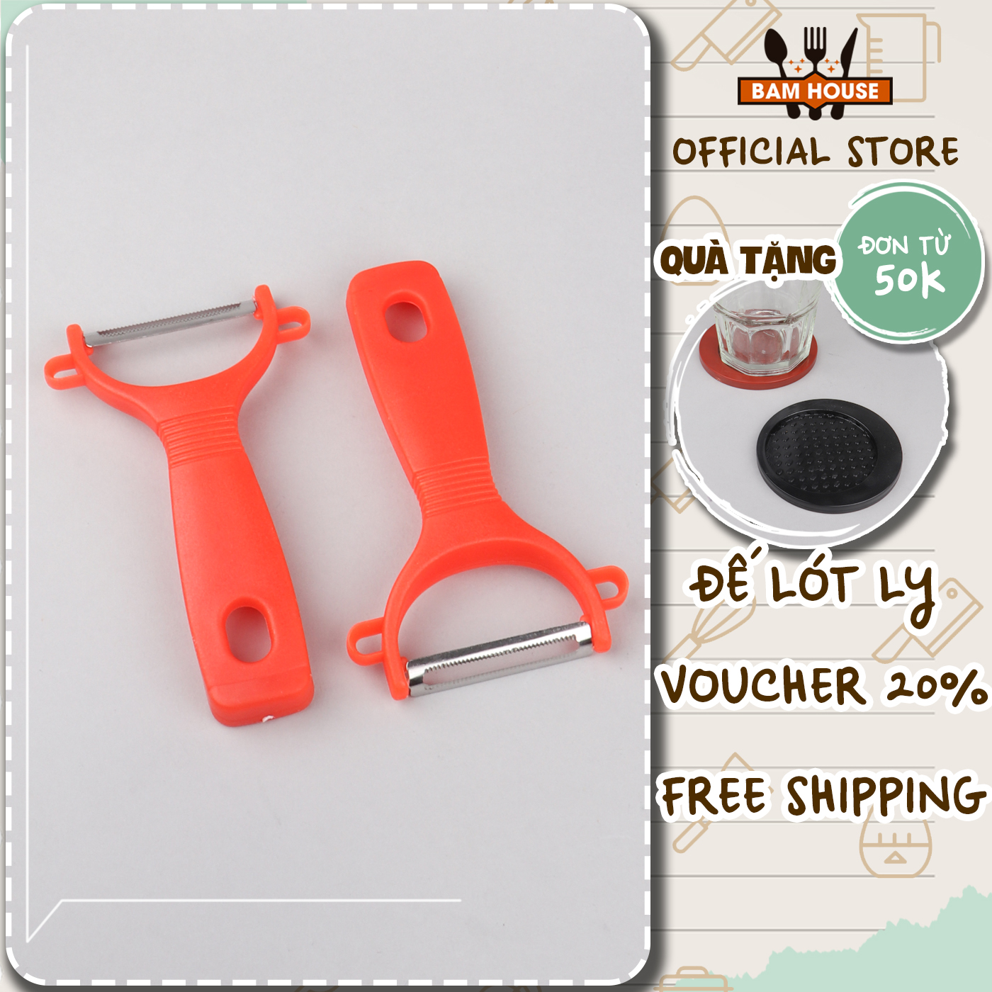 Dao bào đa năng inox Bam House cán nhựa đỏ siêu bén cao cấp BD03 - Gia dụng bếp