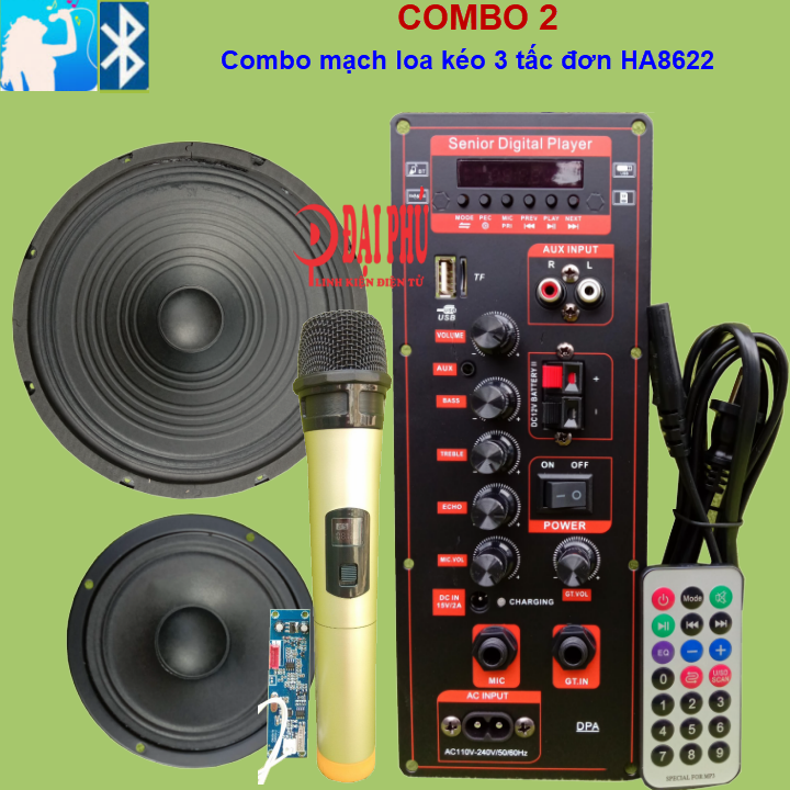 Mạch loa kéo ha8622 nguồn xung 3 tấc đơn - combo 2