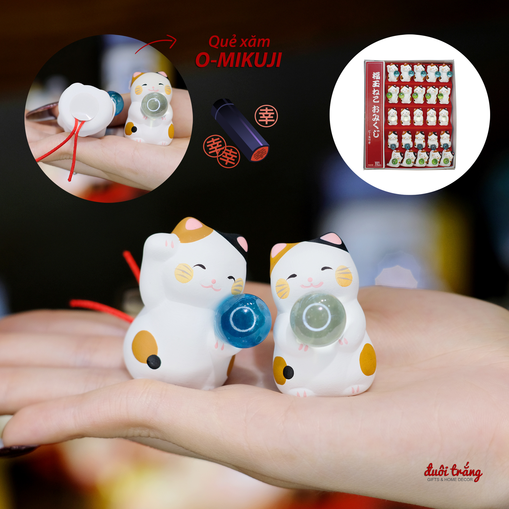 Mèo Thần tài Ôm ngọc quẻ xăm Omikuji 4cm - Ryukodo
