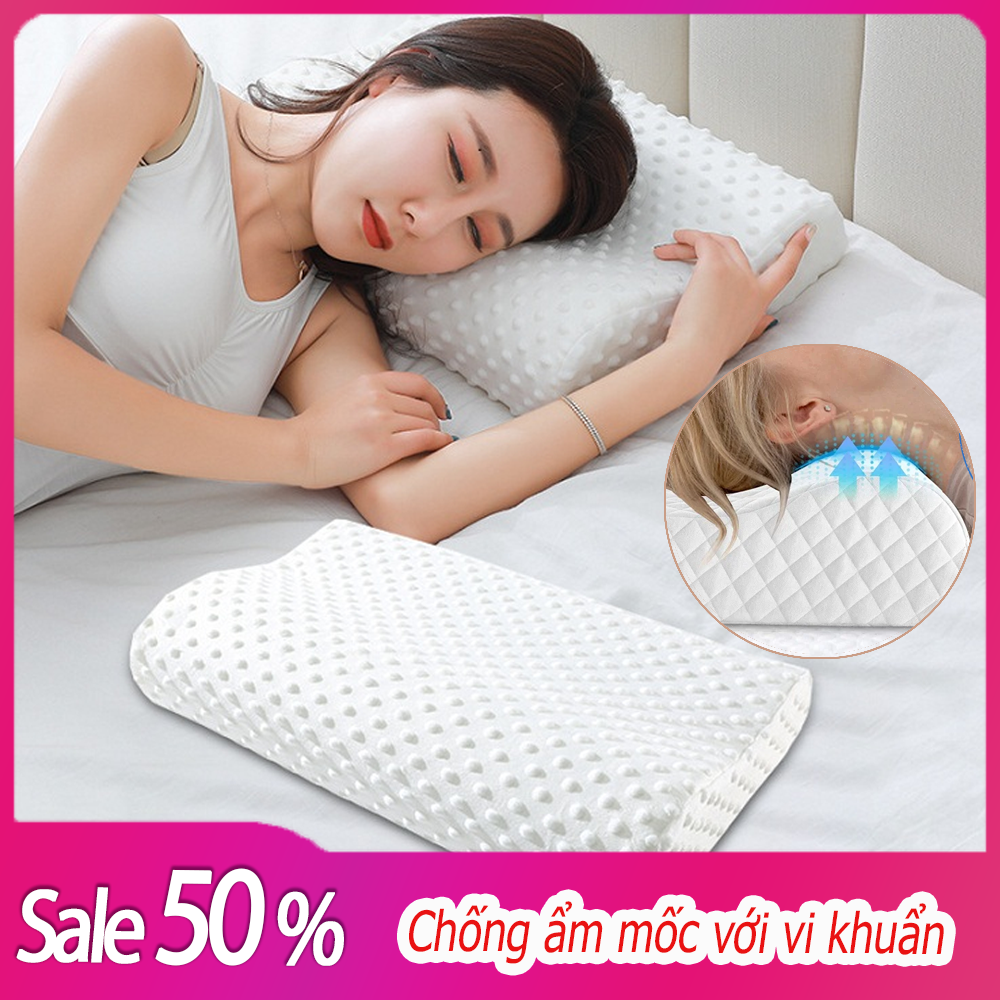 [TẶNG VỎ GỐI] Gối ngủ, Gối cao su non người lớn, Gối Cao Su Non Chống Đau Cổ, Vai, Gáy, Thành Phần 100% Cao Su Thiên Nhiên