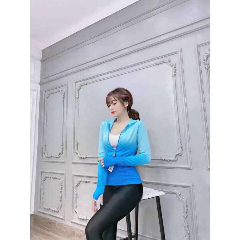 Áo khoác len nữ loang màu có nón kiểu body thể thao cao cấp hàng nhập