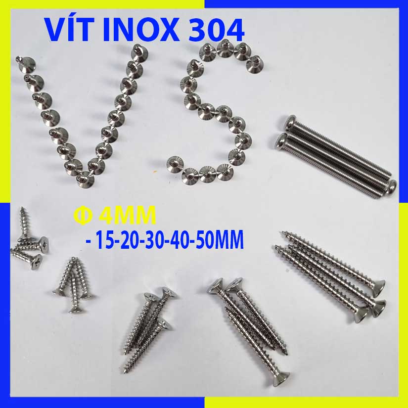 Vít inox 304 | ốc vít inox 304 chống ăn mòn, gỉ sét - bịch 100con
