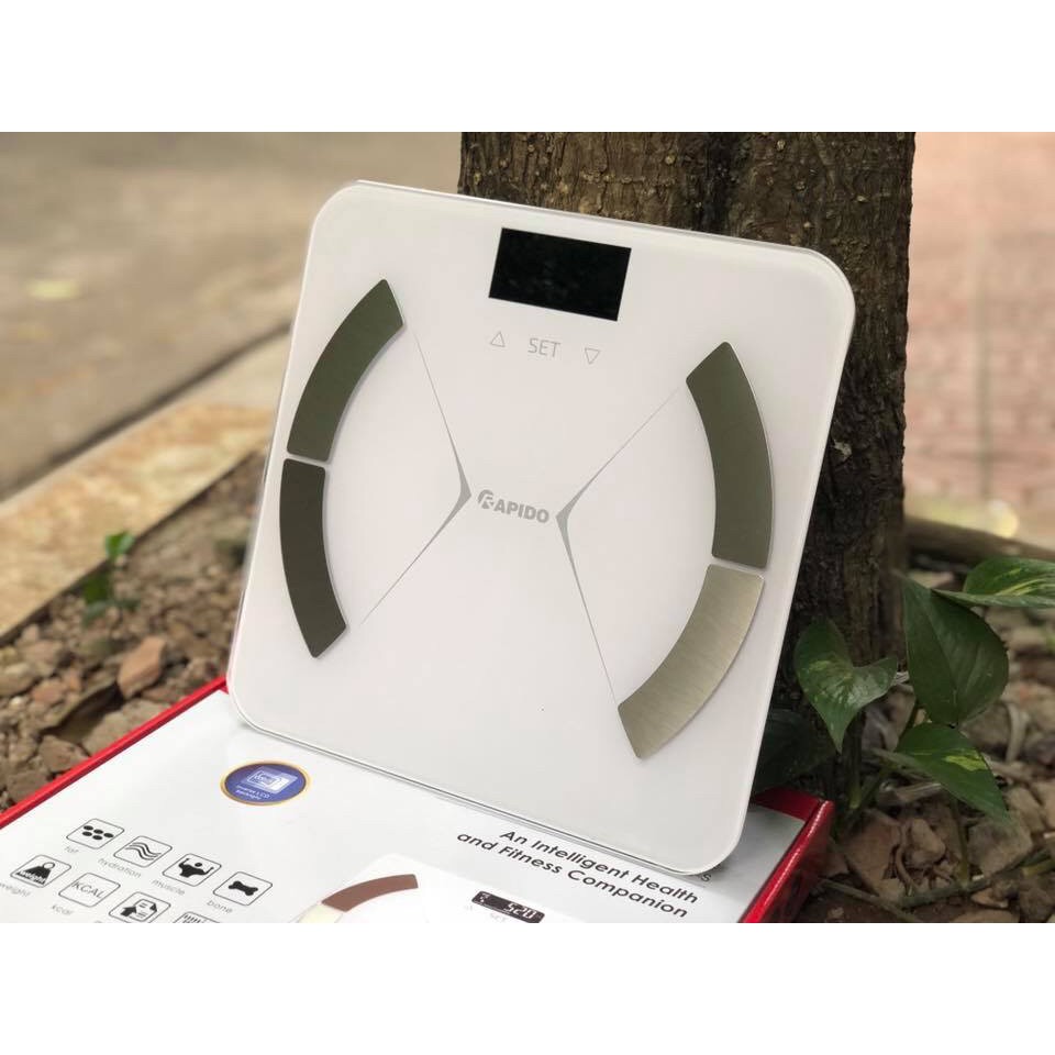 Cách sử dụng cân điện tử sức khỏe, Các loại cân sức khỏe điện tử, Cân Sức Khỏe Phân Tích Chỉ Số Cơ Thể Rapido RSB01-S Có bluetooth Theo Dõi Trên Điện Thoại Chính Xác Cao. Bảo Hành Uy Tín 12 Tháng Trên Toàn Quốc