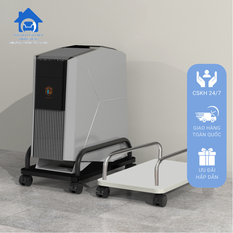 Kệ đặt cây máy tính thiết kế kết hợp bánh xe xoay 360 độ dễ dàng di chuyển, Kệ để CPU máy tính bàn đa năng có thành sắt 2 bên