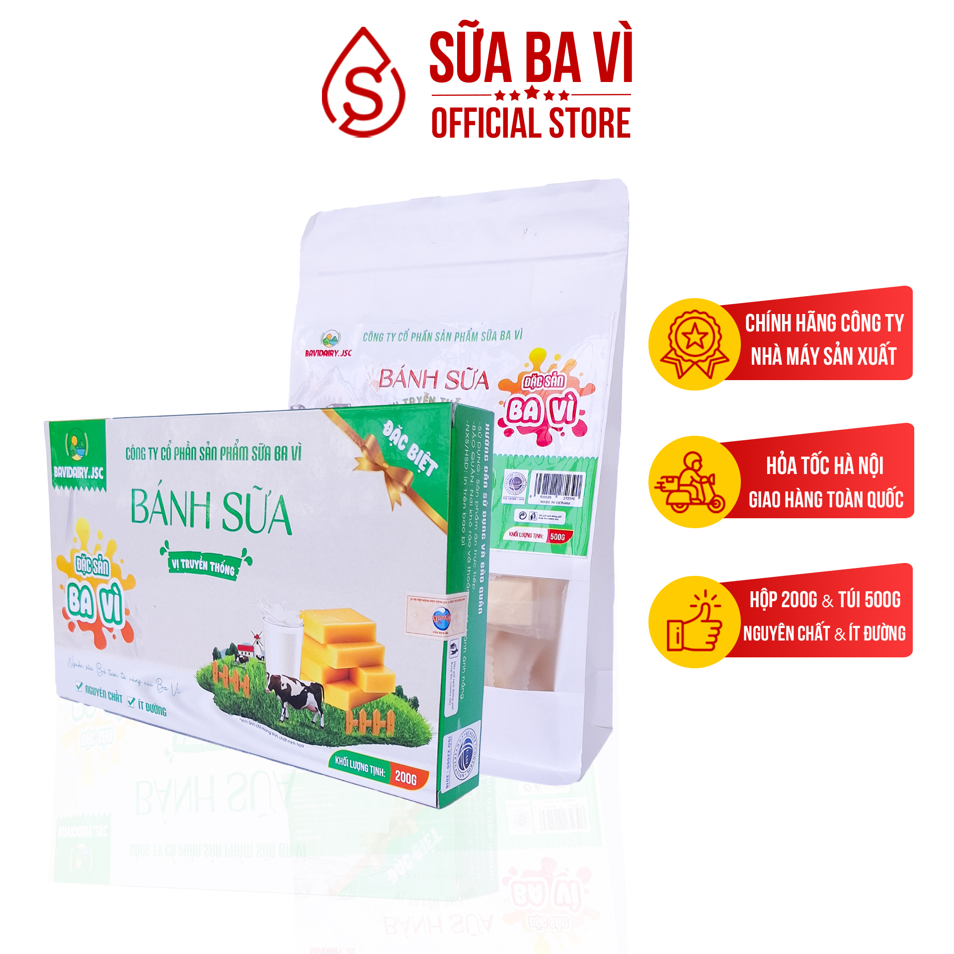 Bánh Sữa Ba Vì Ít Đường, Bánh Sữa Non Ba Vì Nguyên Chất Từ Sữa Bò Tươi