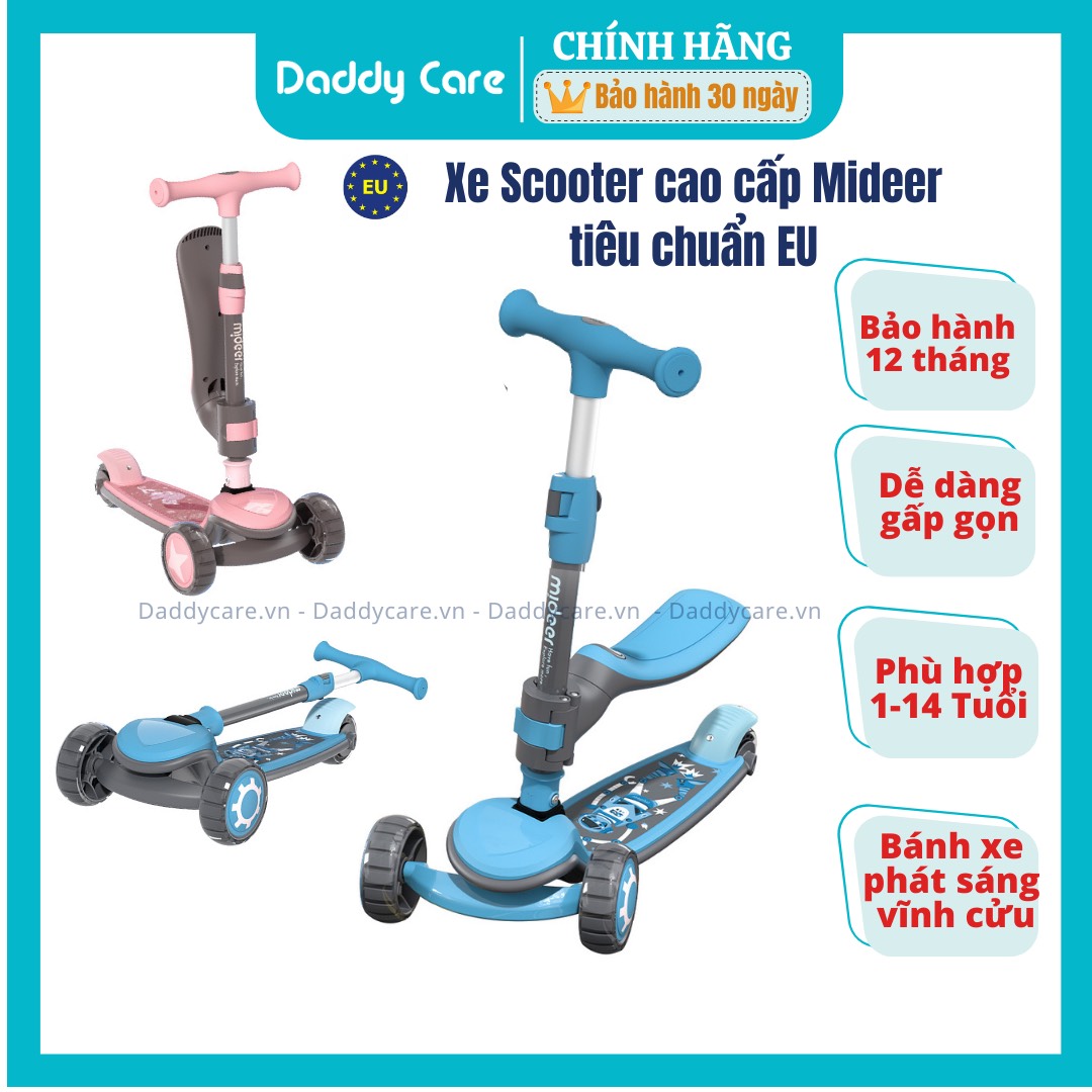 Xe Scooter cho bé, Xe trượt scooter 3 bánh phát sáng có ghế ngồi cho bé trai và bé gái 2,3,4,5,10 tuổi Mideer scooter vv