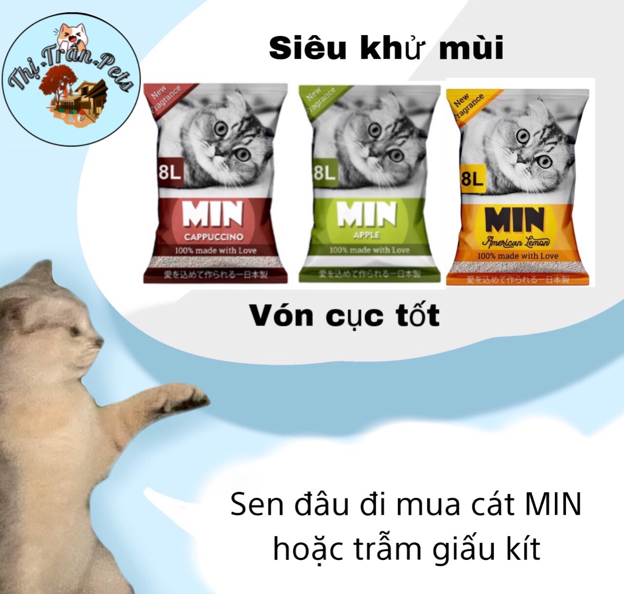 Cát vệ sinh cho mèo Min - khử mùi hôi vón cục cực tốt 8L