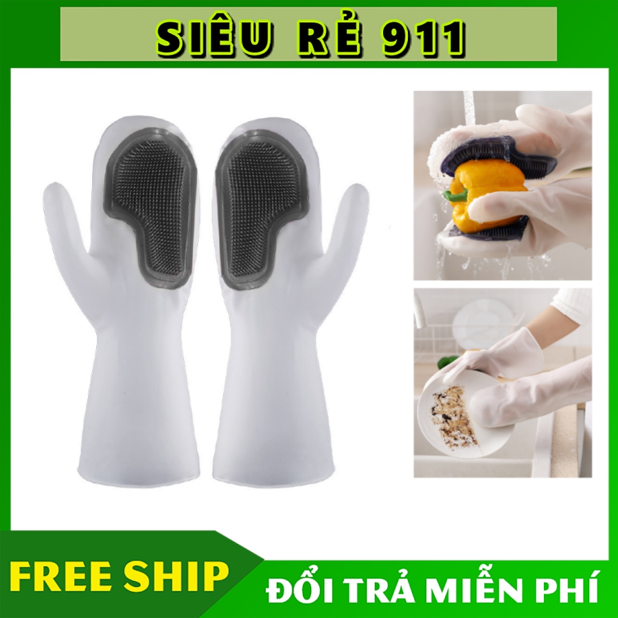 Găng Tay Rửa Chén Bát Silicon Tạo Bọt - Không Hại Da Tay
