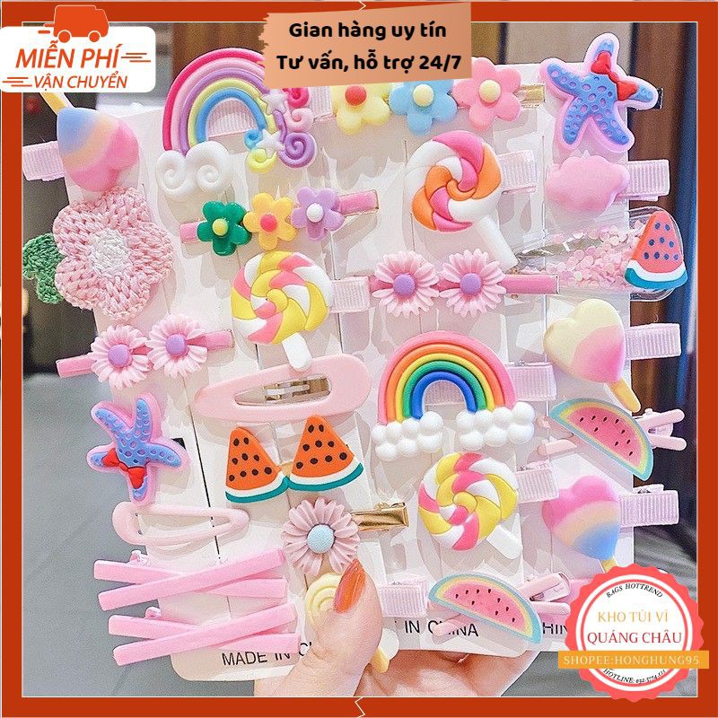 Kẹp Tóc Cho Bé Gái 🎁FREESHIP🎁 Sét 14 Chiếc Kẹp Tóc Cho Bé Hoạ Tiết Rất Dễ Thương Xinh Xắn (nhiều màu sắc) Hàng Đẹp