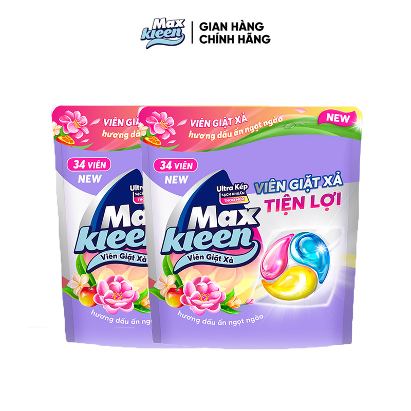 Combo 2 Túi Viên Giặt Xả MaxKleen Hương Huyền Diệu/ Ngày Thư Thái/ Dấu ấn ngọt ngào (34 viên/túi)