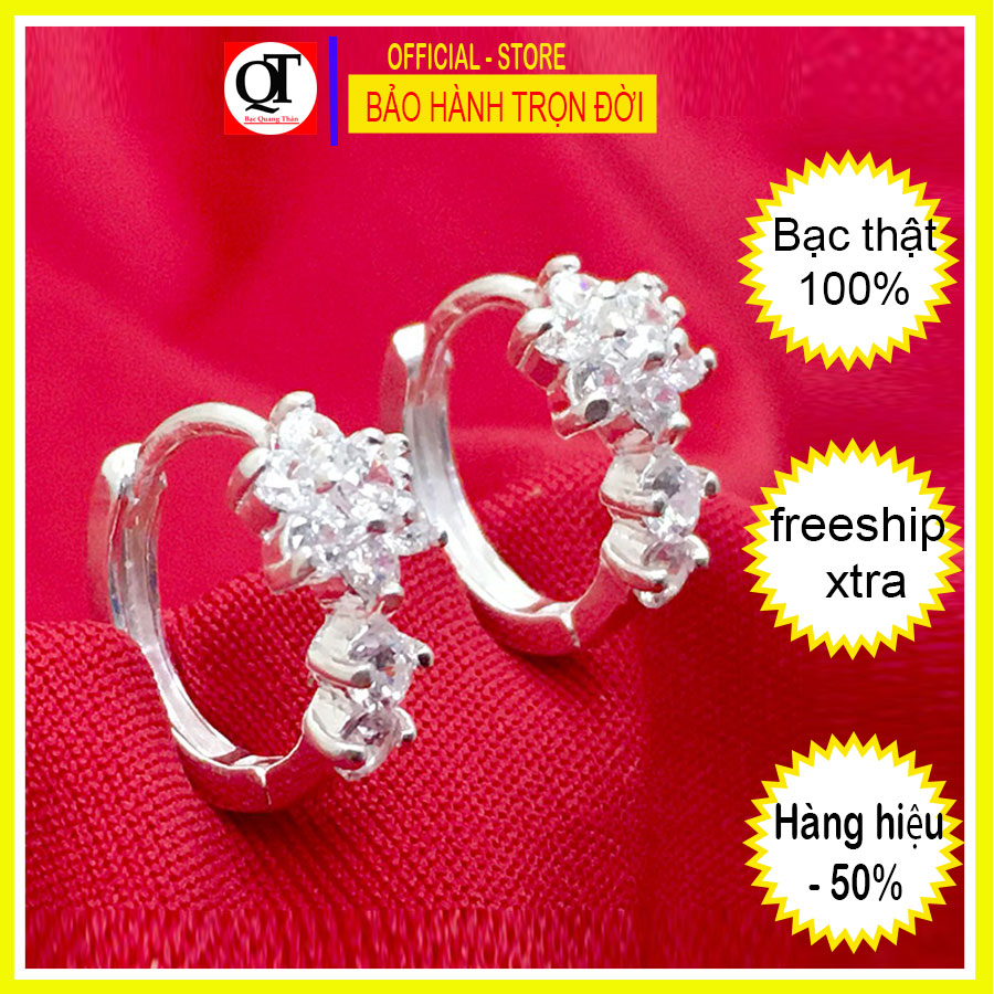 Bông tai nữ Bạc Quang Thản kiểu khuyên gắn đá cobic màu trắng đeo sát tai, chất liệu bạc thật không xi mạ, phong cách cá tính phù hợp với mọi lứa tuổi - QTBT45