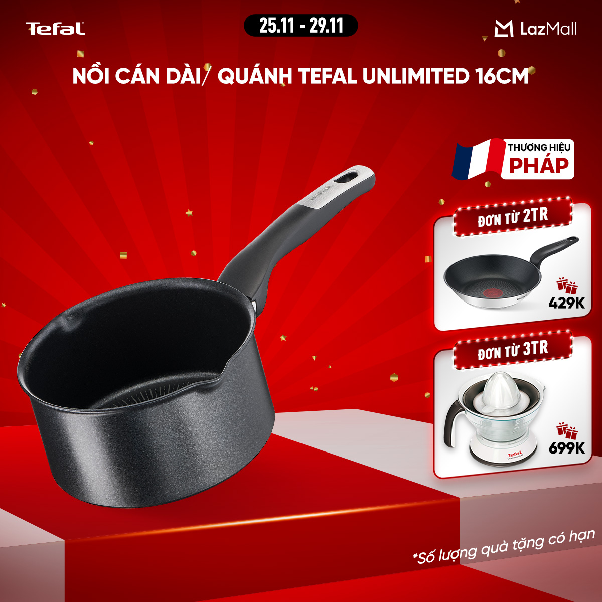  Nồi cán dài  quánh Tefal Unlimited 16cm 
