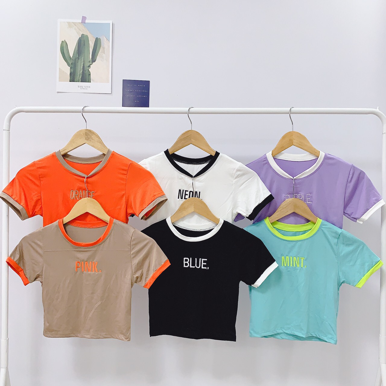 ÁO CROPTOP PHỐI VIỀN THÊU CHỮ COLOR XINH XẮN TRẺ TRUNG