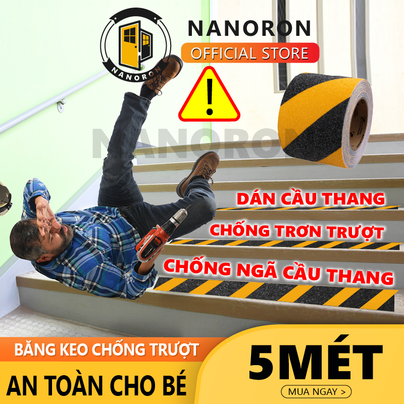 Băng dính chống trơn trượt - Băng keo nhám dán cầu thang NANRON chống ngã dán bậc cửa ra vào, cầu thang