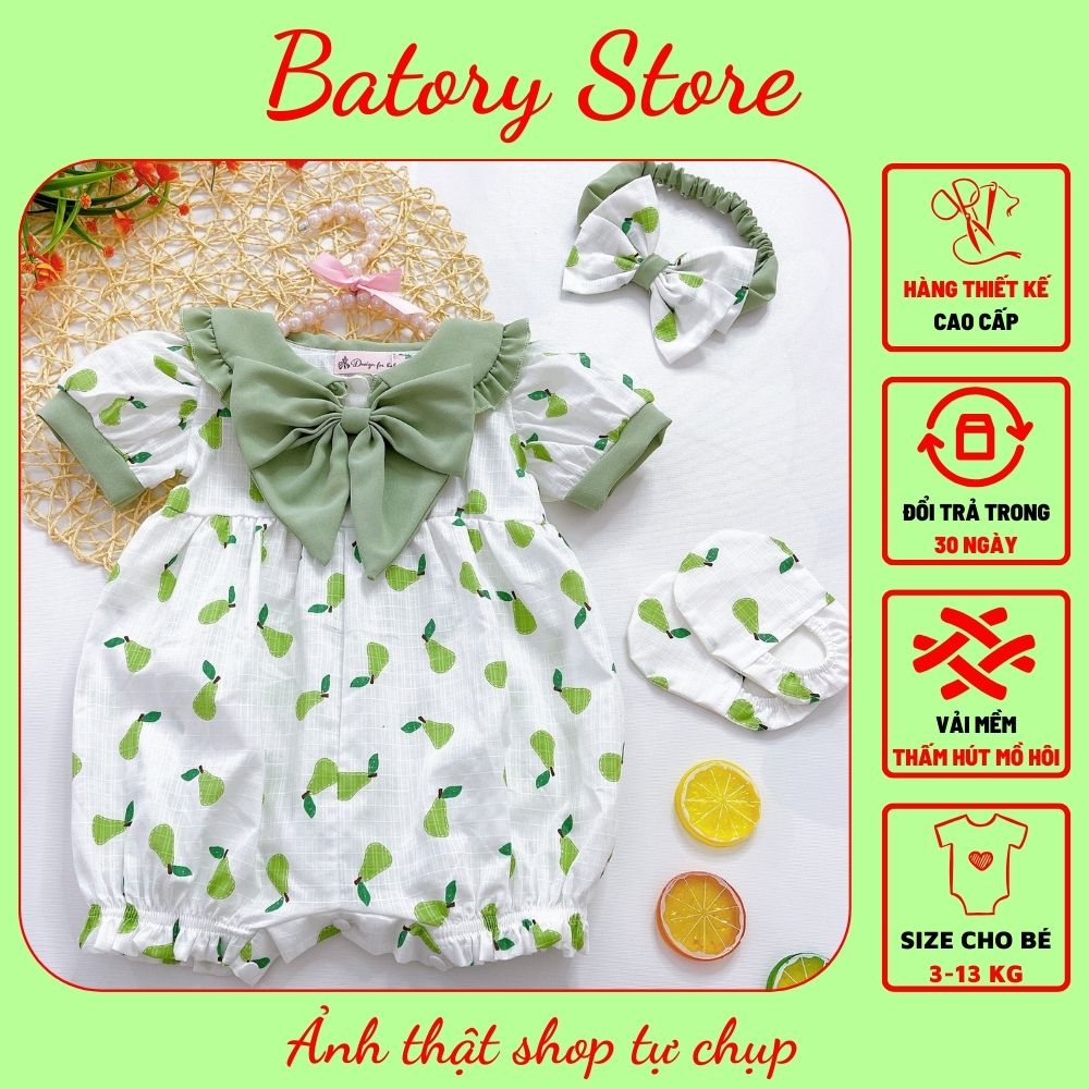 Body cho bé gái sơ sinh đến 1 tuổi màu trắng họa tiết quả lê TẶNG VỚ NÓN Set bộ bodysuit thiết kế cao cấp Quà tặng đầy tháng, thôi nôi, sinh nhật BATORY STORE