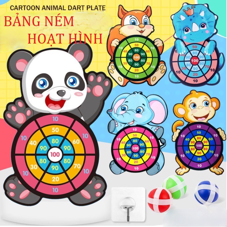 (HCM-Loại tốt) Bảng phi tiêu bóng dính cho bé, bảng ném bóng gai tính điểm hình con vật ngộ nghĩnh tặng kèm 3 trái bóng