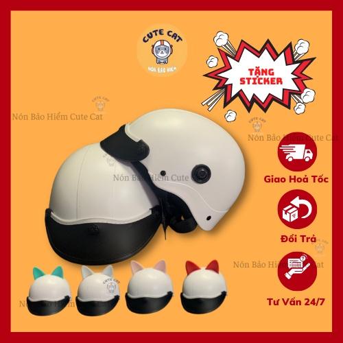 Nón bảo hiểm cute, nón bảo hiểm nửa đầu màu trắng kèm tai mèo có nhiều màu sắc tha hồ lựa chọn cute cat