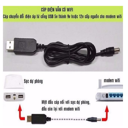 Cáp chuyển nguồn 5V ra 9V 12V cho modem router phát wifi