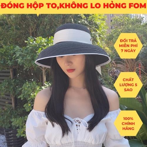 Nón cói nữ kiểu dáng mũ cói chuông lồng đèn hội an thắt ruy băng Vintage nhiều màu hot trend đóng kèm hộp giữ form nón ML3