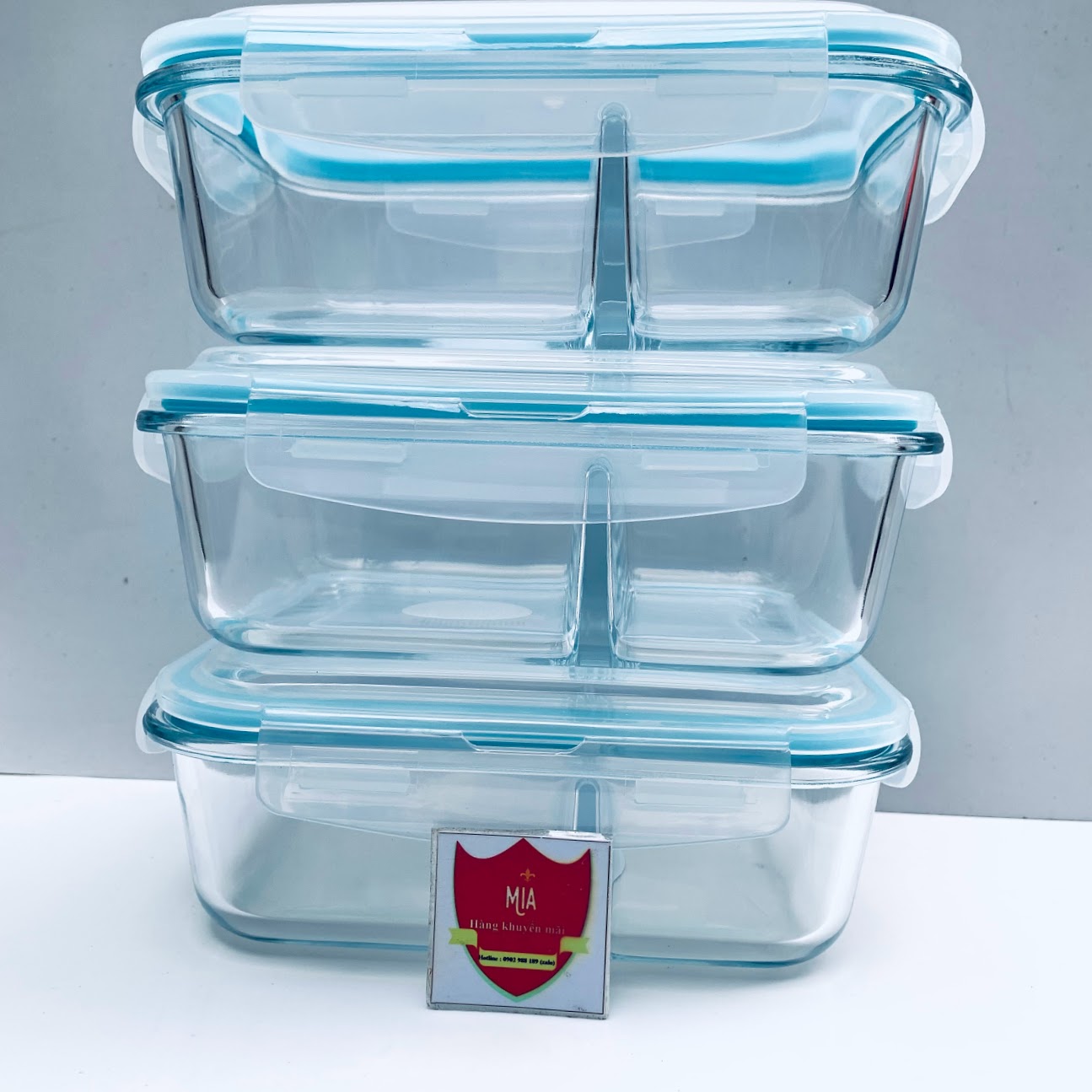 Hộp cơm văn phòng, Hộp thuỷ tinh chịu nhiệt 1000ml/2 ngăn và 640ml nắp có ron chống tràn, Chính hãng chất lượng