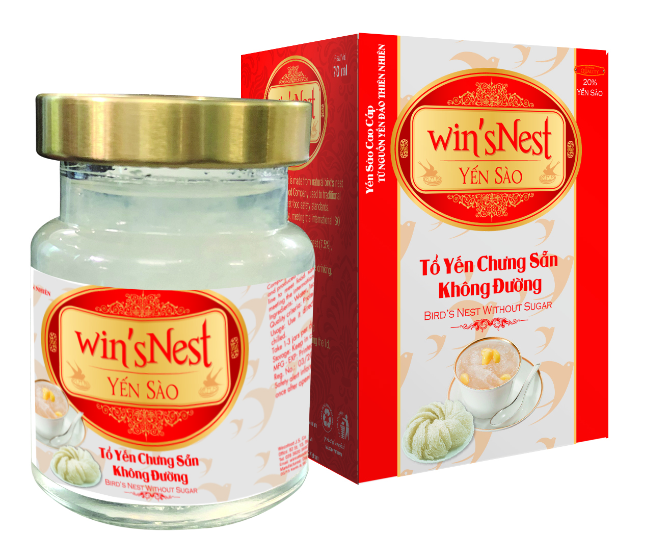 Yến Sào cao cấp win'snest Tổ Yến Chưng Sẵn Không Đường 20% (70 ml/ lọ) thích hợp cho mọi đối tượng đặc biệt là người ăn kiêng và tiểu đường
