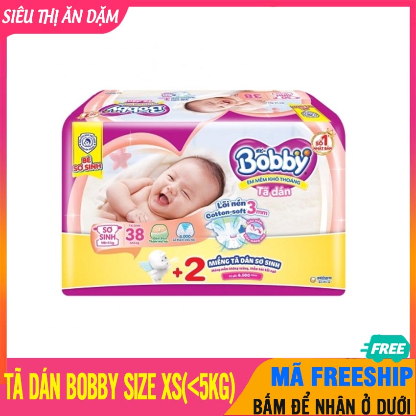 Tã dán bobby chính hãng size nb xs cho bé dưới 5kg, dày dặn mềm mại, thấm hút, an toàn da bé - tã dán bobby nb, ta dan so sinh , tả dán bobby, bỉm dán, tã bỉm sơ sinh cho trẻ, tả sơ sinh, bỉm bobby betiti - tã dán bobby xs