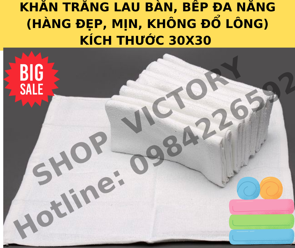 Khăn trắng/màu lau bàn/bếp kích thước cm, đẹp, mịn, không đổ lông