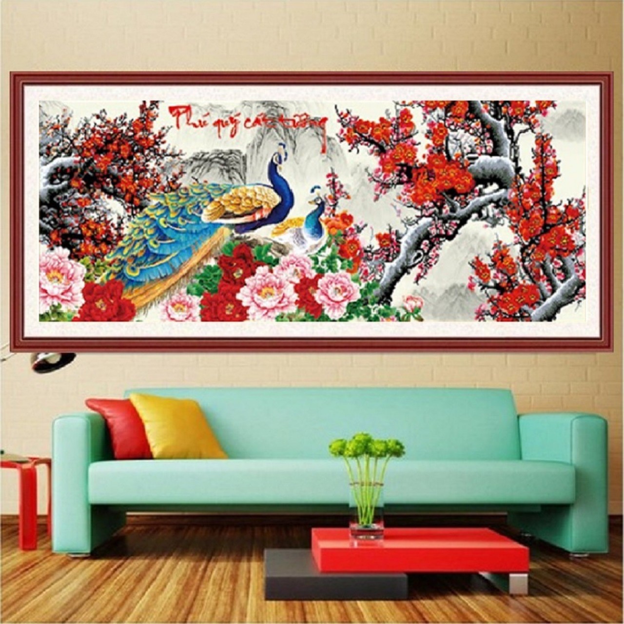 Tranh đính đá Phú quý cát tường 160x67cm