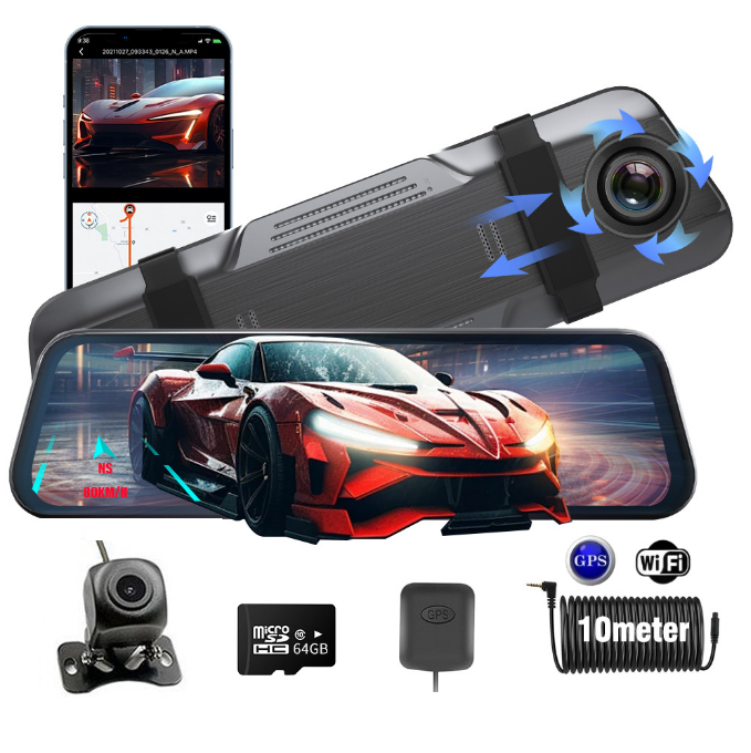 Camera hành trình Gương chiếu hậu kết nối Wifi màn hình 10 inch FHD.