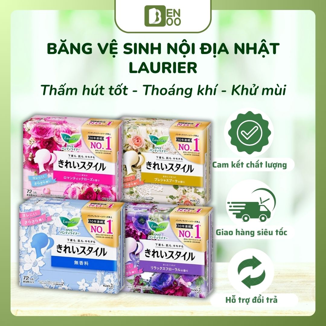 Băng vệ sinh Laurier nội địa Nhật Bản, BVS Hương Hoa Hồng, Hương Hoa Tươi, Hương Hoa Cúc 72 miếng