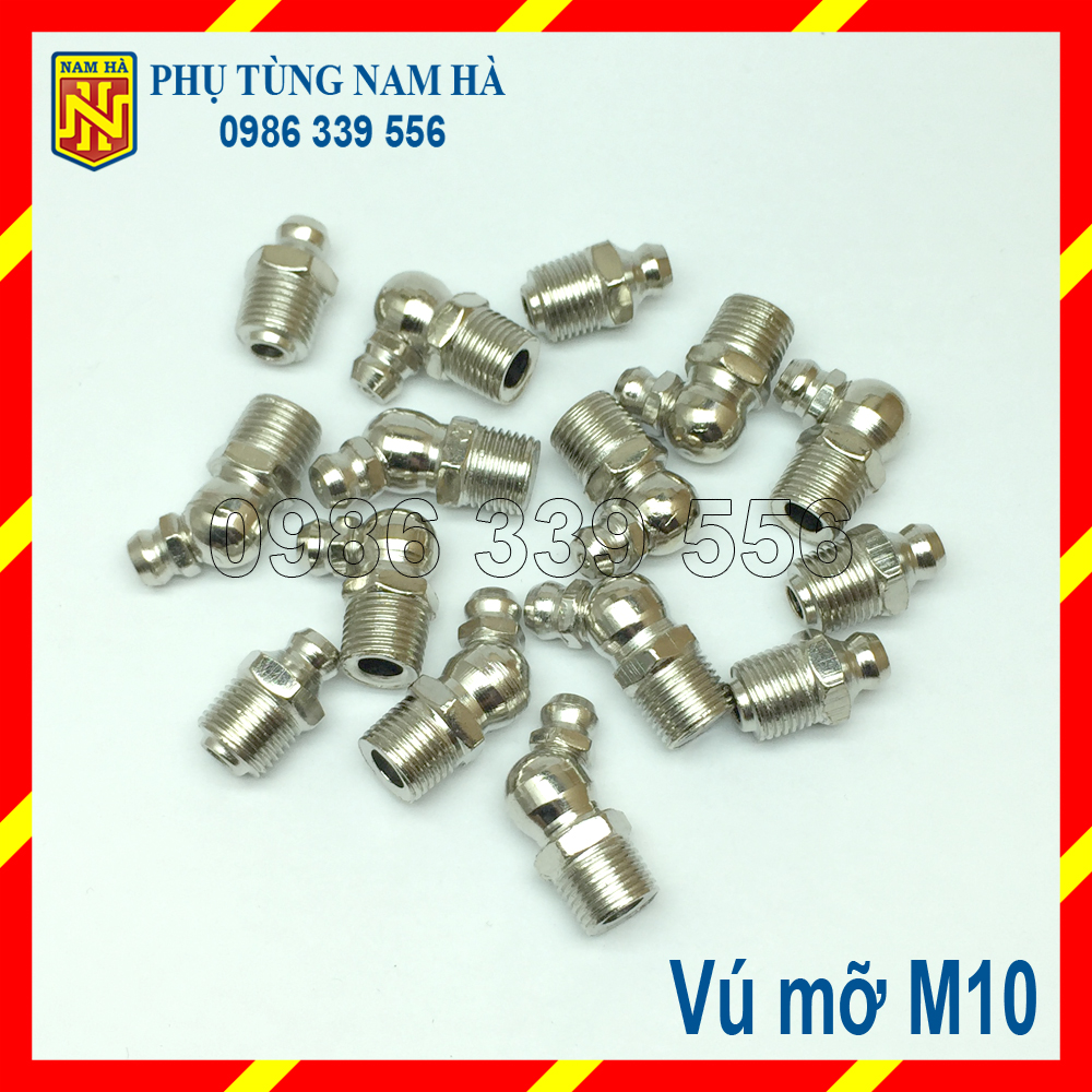 Vú bơm mỡ bò ren m10 các loại, vú bơm mỡ bò m10 cong 90, vú bơm mỡ bò m10 cong 45, vú bơm mỡ bò m10 thẳng