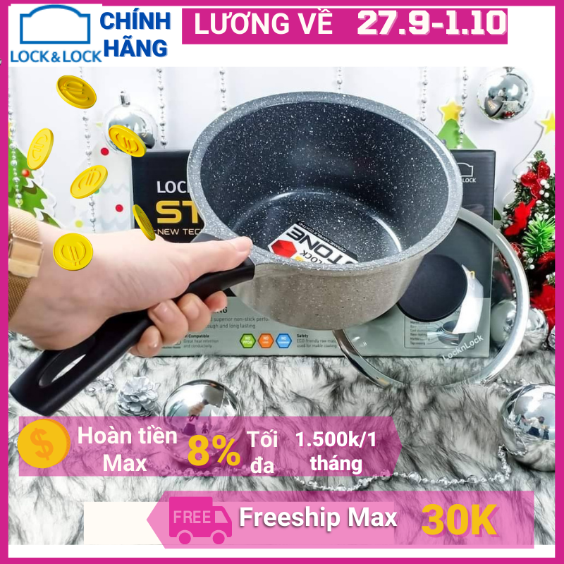 Quánh Lock đá, nồi đá 5 lớp Stone size 18cm Lock&Lock siêu cao cấp