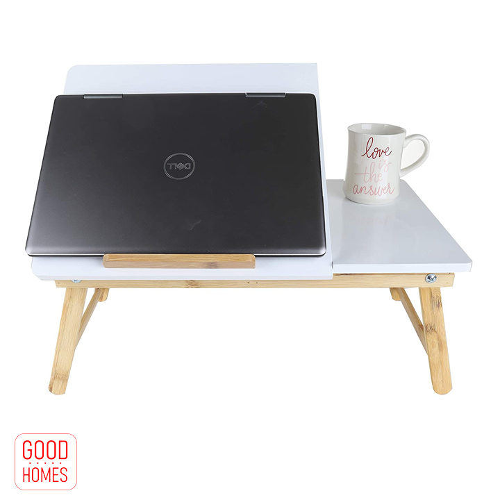 Bàn laptop gấp gọn đa năng gỗ tre [BLT01-Màu Trắng]