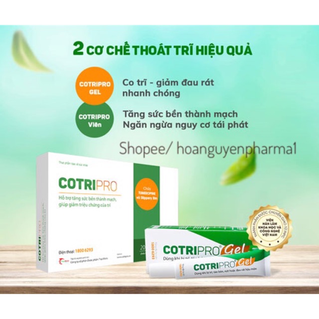 Cotripro Gel và Cotripro viên uống - Hộp 20 viên - Tube 25gr