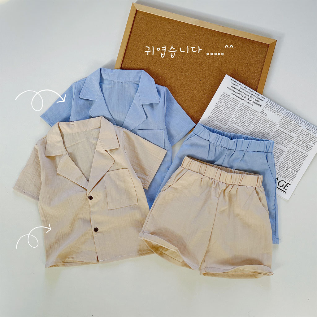 Bộ véc cho bé trai, bộ cộc tay vải đũi xước phong cách hàn quốc cho bé từ 8-27kg - lila kids