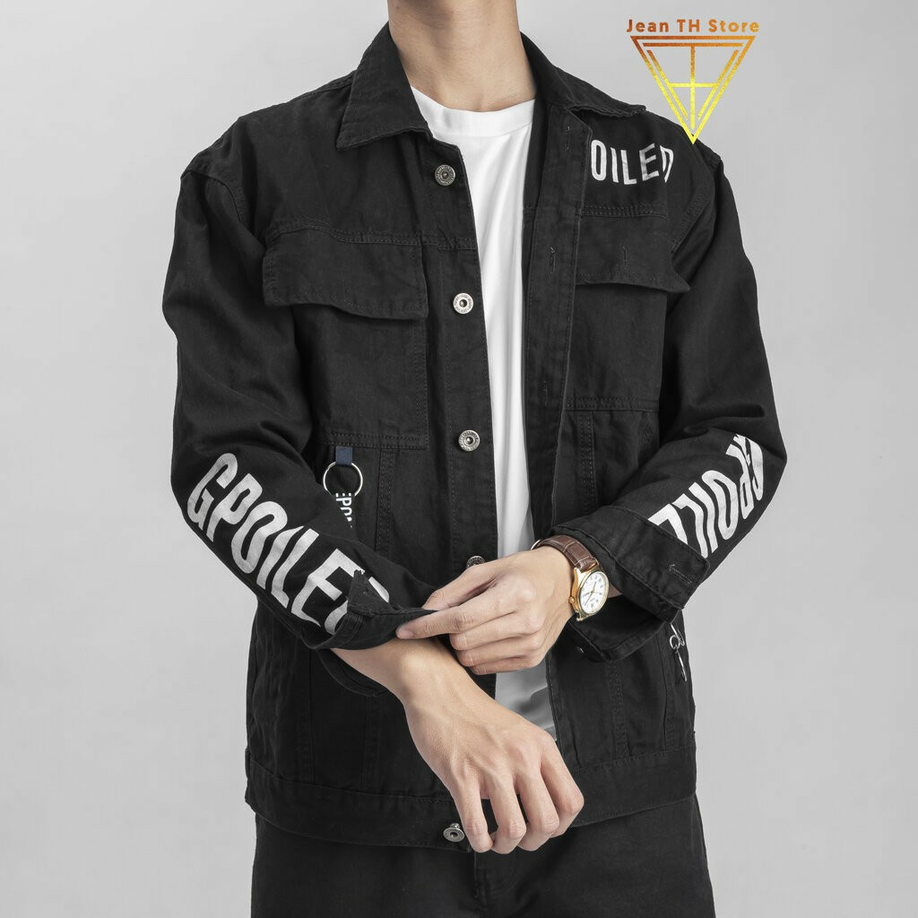 [Tặng áo thun] Áo Khoác KAKI JEAN NAM UNISEX Phối Chữ Gploied Móc Xích Áo Khoác Nam Thời Trang Cá Tính - gaubong268