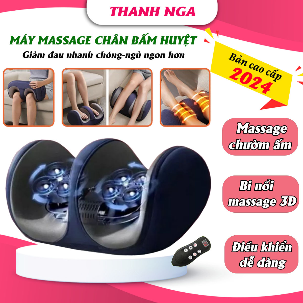 (GIẢM ĐAU HIỆU QUẢ) Máy massage chân bấm huyệt tự động cao cấp, máy massage bàn chân, máy mát xa chân bấm huyệt hồng ngoại 3 chế độ xoa bóp, chườm nóng có tay cầm điều khiển