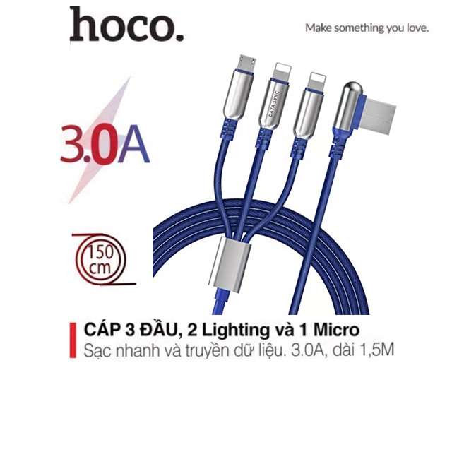 Cáp sạc 3a hoco u17 micro /2 lightning dây nylon usb chữ l chống gãy gập truyền dữ liệu dài 1.5m