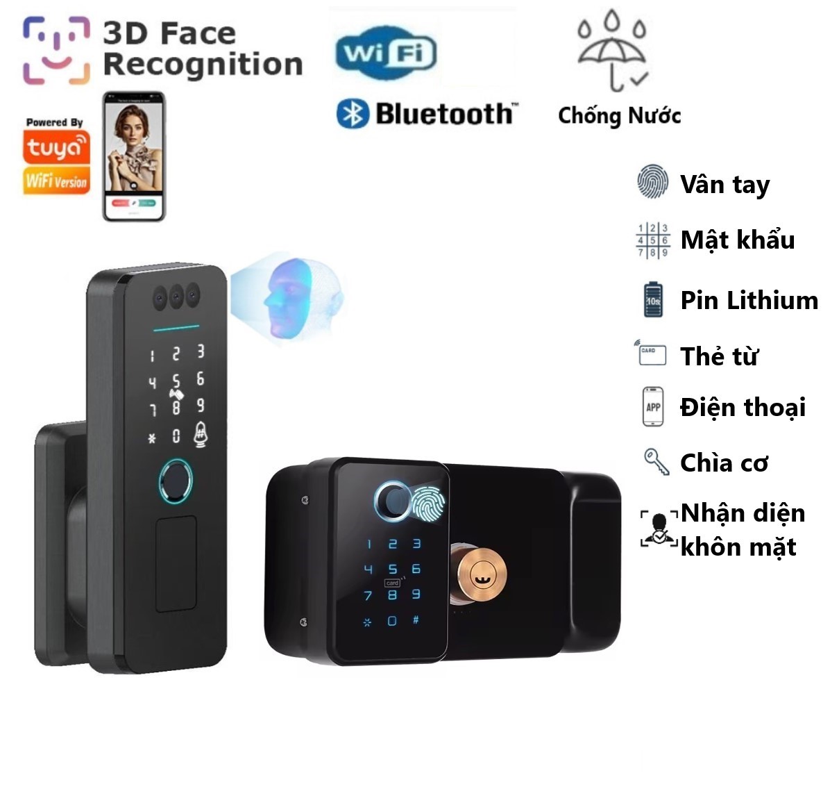 Khóa cổng FACE ID / vân tay Tuya 2 mặt / 1 mặt , cửa sắt , cửa cổng ngoài trời chống nước