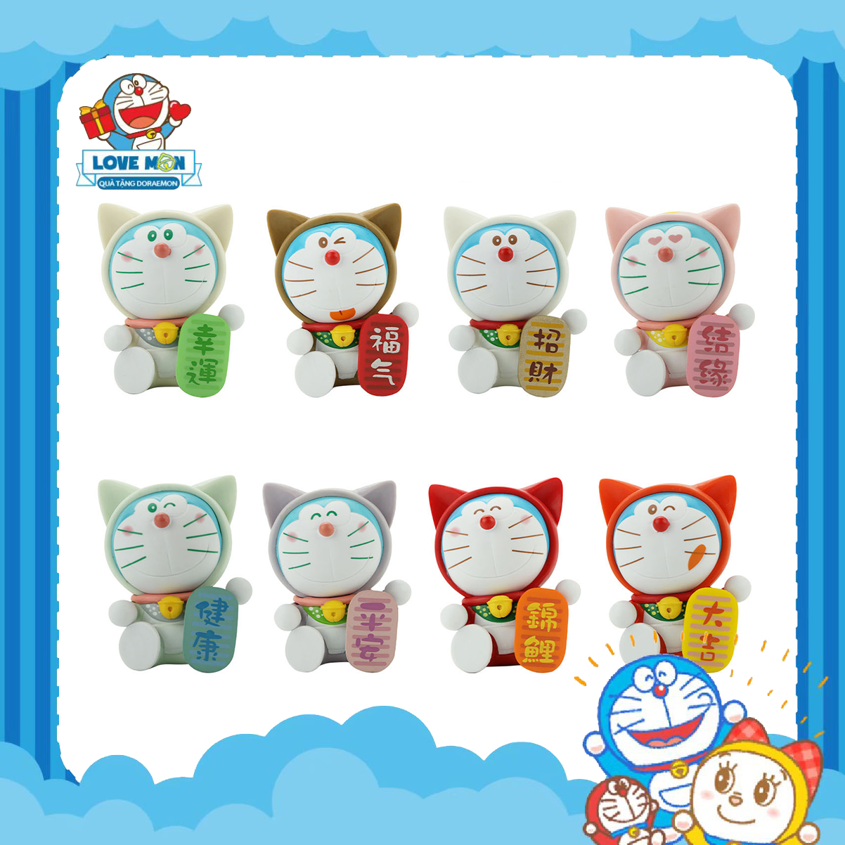 Love mon - mô hình doraemon mèo thần tài may mắn 7cm - nhựa pvc trang trí bàn học siêu cute