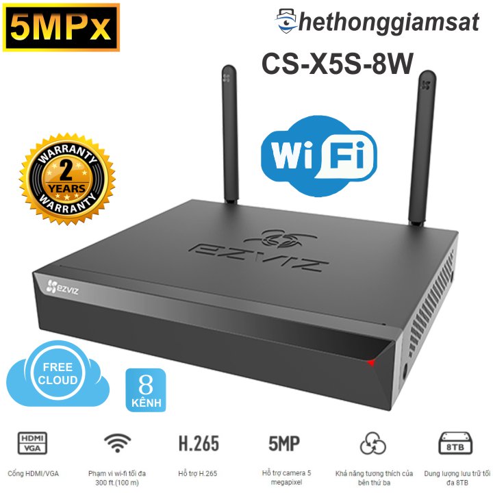 Đầu ghi wifi nvr 8 kênh ezviz cs-x5s-8w 5mpx - chính hãng, bảo hành 24 tháng
