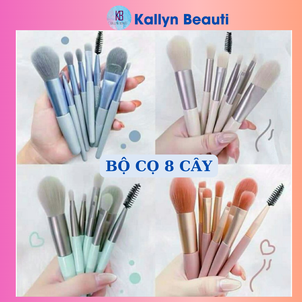 Bộ cọ trang điểm 8 cây makeup cá nhân nhỏ gọn kèm túi zip Kallynbeauti