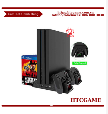 Chân đế quạt tản nhiệt + Kệ đĩa + Sạc 2 tay cầm 3 in 1 cho PS4 PRO / Slim / các đời máy PS4 (Sạc có đèn LED báo)