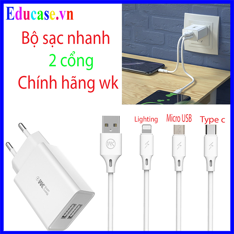 Bộ sạc Nhanh WP- U56 Gồm củ sạc Và chân Lighting / Micro USB / Type- C Dùng cho Tất cả các dòng máy khác nhau- Educase.vn