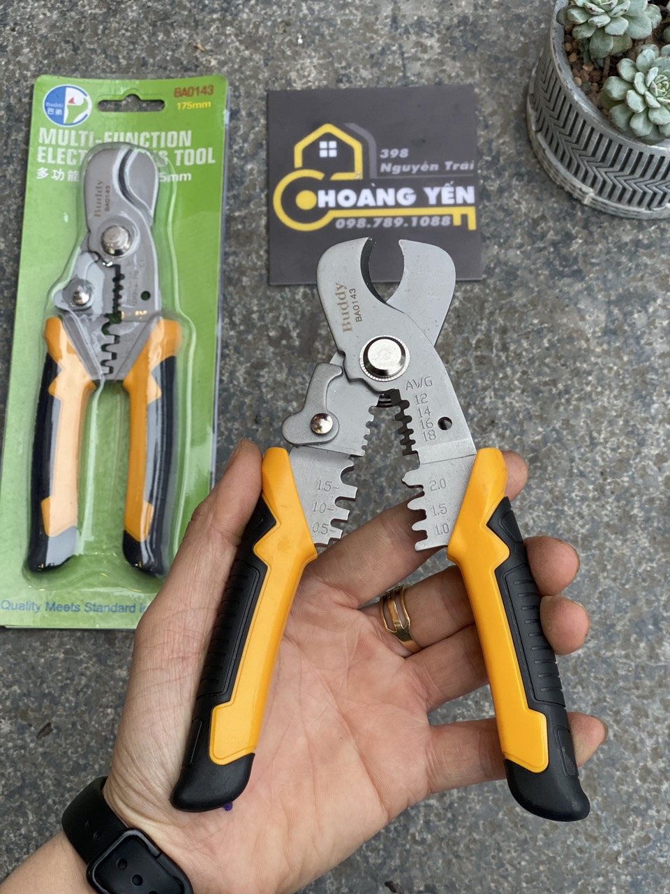 Kìm cắt cáp, kìm cắt dây đa năng cao cấp Nhật 3 trong 1 hãng Buddy BA0143 dài 175mm, kìm tuốt dây điện, kìm bấm cos Standard JAPAN, thiết kế tiên tiến tiết kiệm 30% lực bấm, kềm đa năng, kìm trợ lực, kềm cắt dây điện