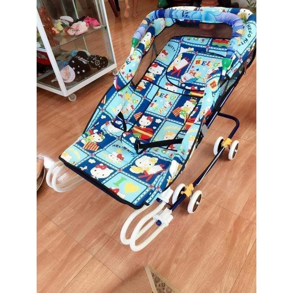 [ Loại 4 nhún ] Nôi nhún 5 trong 1 cho bé có màn che ( họa tiết ngẫu nhiên )