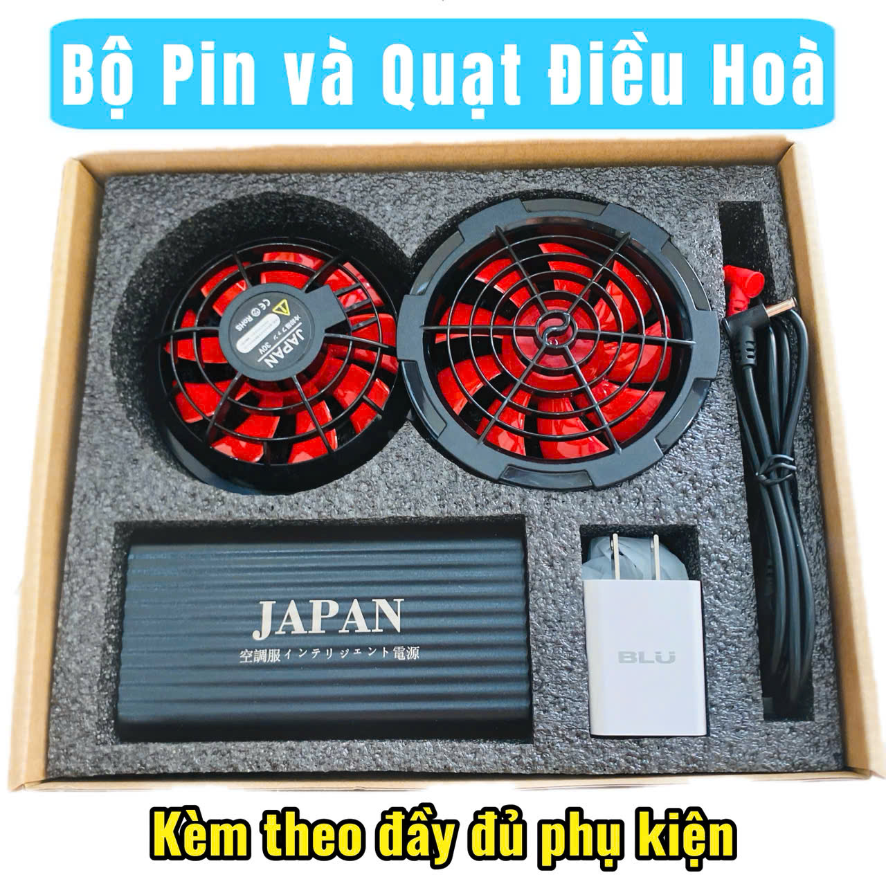 Bộ Quạt và Pin Gắn Áo Điều Hòa, Áo Bắt Ong – Bộ Điều Hòa Mini Japan, Gió Mạnh, Dùng Cả Ngày