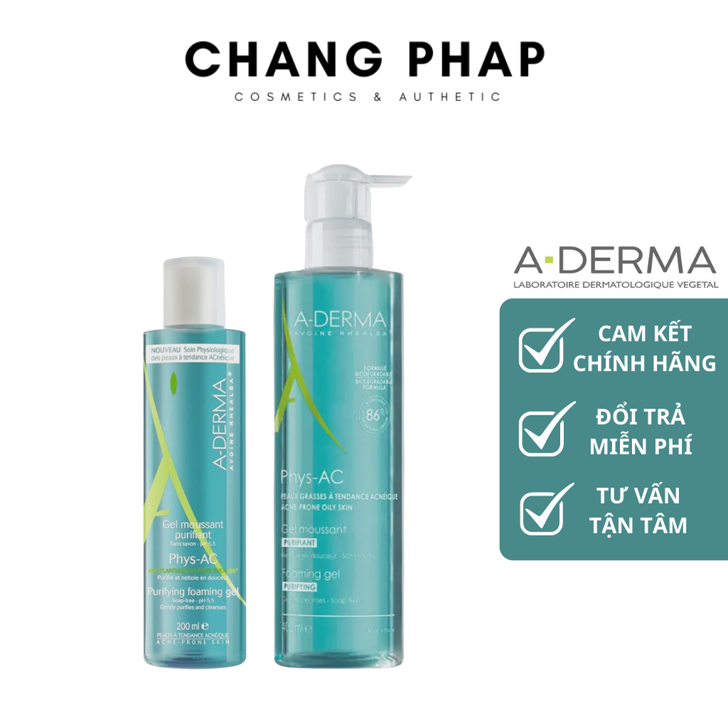 Sữa rửa mặt aderma gel moussant purifiant phys-ac 200ml - 400ml