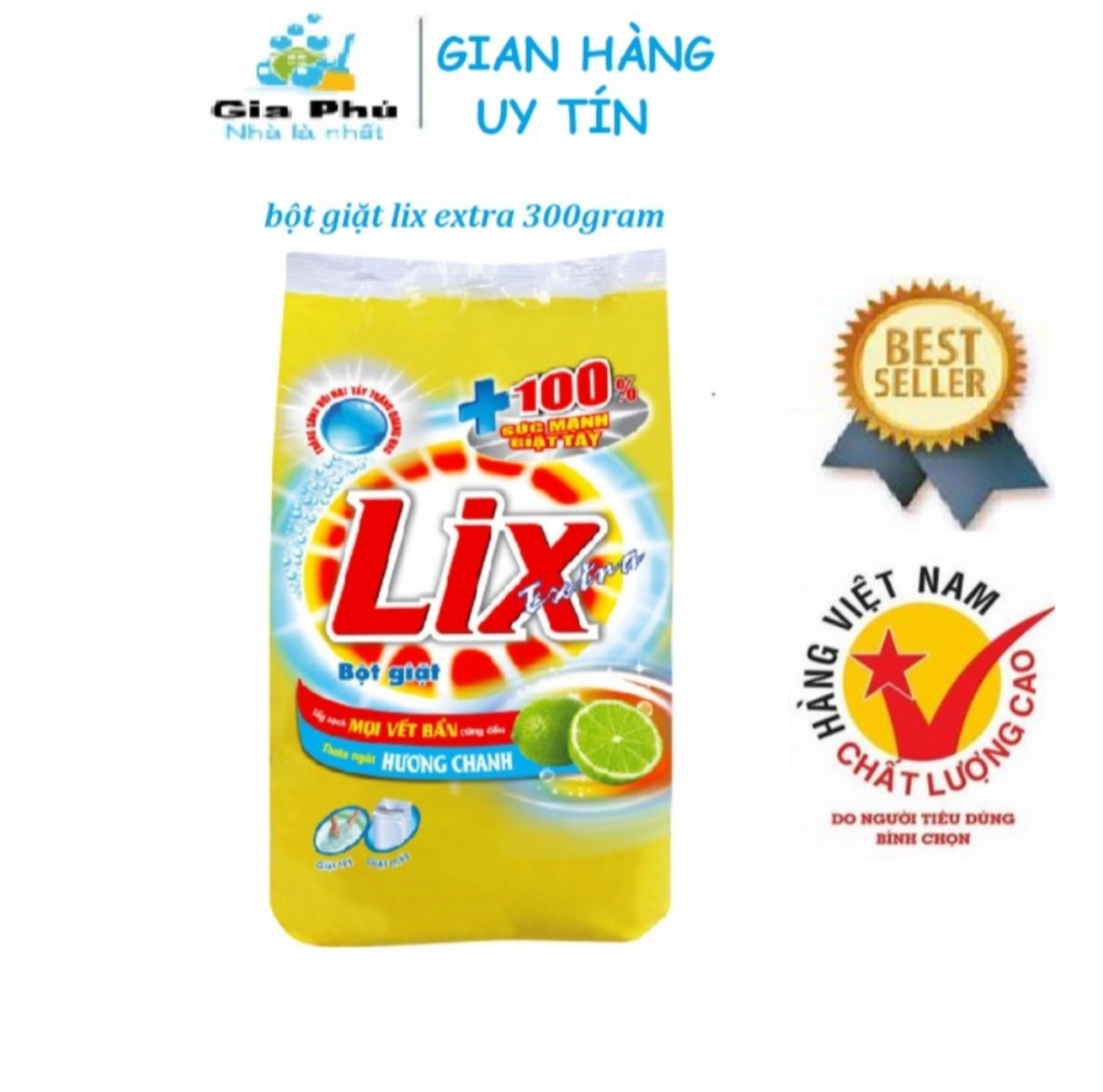 [HCM]Bột giặt LIX EXTRA 300gram HƯƠNG CHANH dành cho giặt máy giặt tay tẩy cực mạnh
